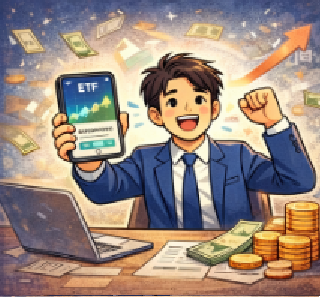 ETF 수익 상승을 확인하며 기뻐하는 직장인 투자자