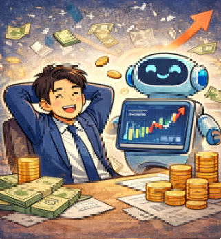 자동화 투자 시스템으로 안정적인 수익을 얻는 직장인의 모습