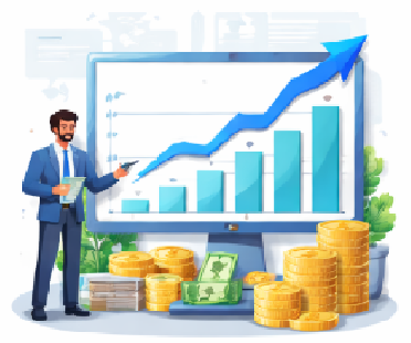 영업이익과 순이익이 증가하는 그래프와 동전이 표현된 기업 성장 분석 일러스트 영업이익과 순이익이 증가하는 그래프와 동전이 표현된 기업 성장 분석 일러스트