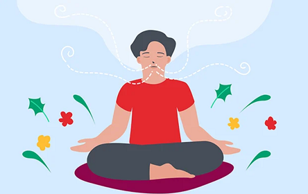 집에서 스트레칭 중인 인물 이미지 집에서 명상 중인 인물 이미지