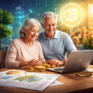 은퇴 후 여유롭게 커피를 마시며 태블릿으로 자산을 확인하는 중년 투자자 이미지