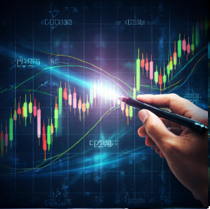 금융 차트 배경에 PEG 개념을 표현한 그래픽, 성장 대비 밸류에이션 판단을 상징하는 이미지