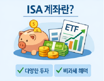 ISA 계좌 구조와 투자 상품 예시를 설명하는 절세 투자 계좌 인포그래픽