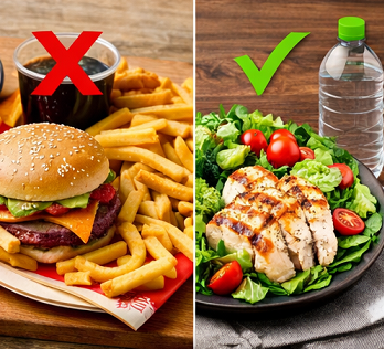 다이어트 식단 성공과 실패 비교 음식 이미지