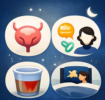 밤에 소변이 자주 마려운 증상과 혈뇨 경고 신호 이미지