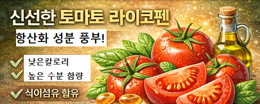 신선한 토마토와 라이코펜 항산화 성분을 강조한 건강 식품 이미지