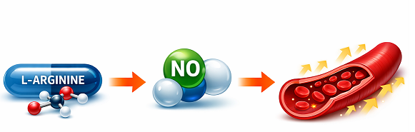 아르기닌 산화질소 생성과 혈관 확장 과정 인포그래픽