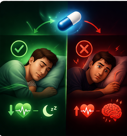 아르기닌 자기 전 복용 시 숙면과 불면 비교 이미지