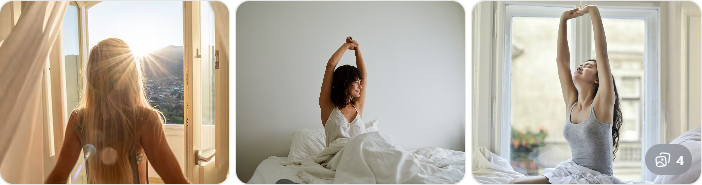 아침 스트레칭으로 두통 예방 건강 루틴을 실천하는 모습