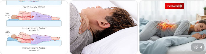 잘못된 수면 자세로 목 통증과 두통이 발생하는 모습