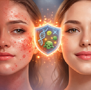 장 건강 개선 후 피부 트러블이 줄어든 피부 변화 비교 이미지