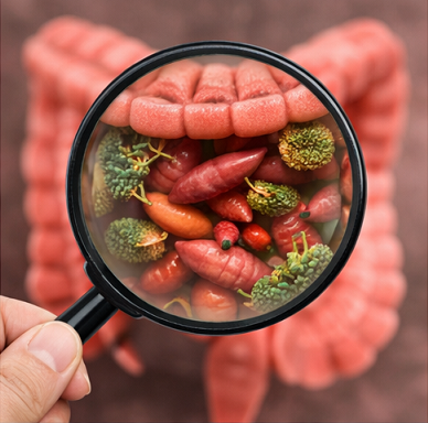 장 건강과 혀 상태 관계를 보여주는 소화기관 이미지