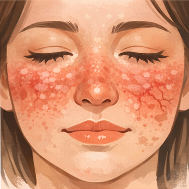 주사 피부염과 안면홍조로 붉어진 얼굴 피부 상태 주사 피부염과 안면홍조로 붉어진 얼굴 피부 상태