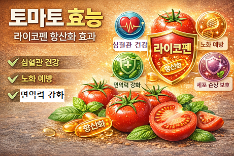 다양한 토마토 효능을 종합적으로 표현한 이미지
