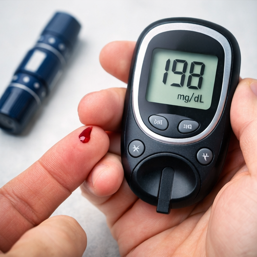 혈당 수치를 확인하는 혈당측정기 화면