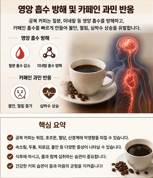 공복 커피로 인한 영양 흡수 방해와 카페인 과민 반응