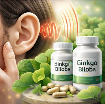 귀 울림과 이명 증상 완화를 표현한 은행잎추출물 관련 일러스트