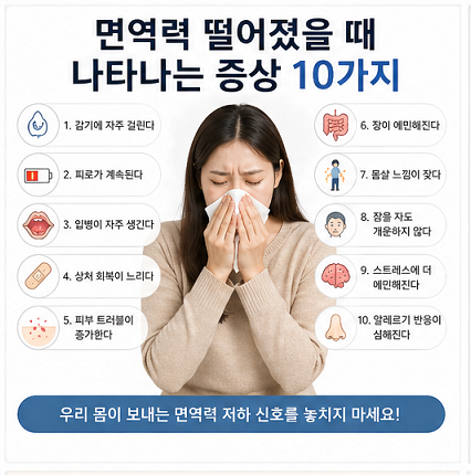 면역력 떨어졌을 때 나타나는 증상 감기 피로 입병 피부 트러블 설명