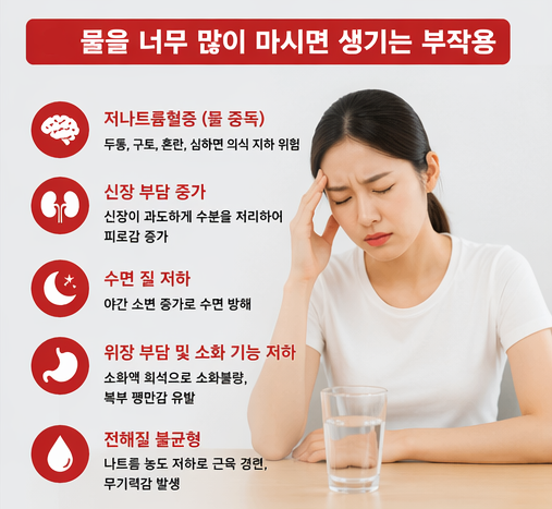 물 과다 섭취 부작용과 저나트륨 증상 안내