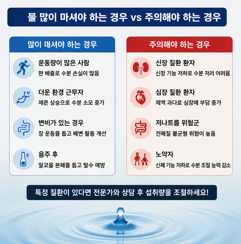물 많이 마셔야 하는 경우와 주의해야 할 사람 비교