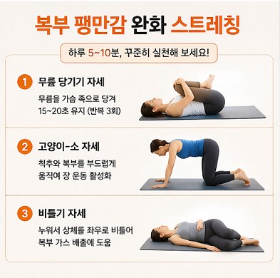 복부 팽만감 완화 스트레칭 자세 가이드 이미지