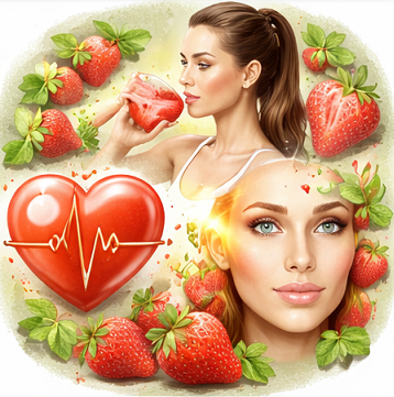 비타민과 항산화 성분을 상징하는 딸기즙 효능 일러스트