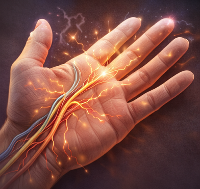 손목 신경 압박으로 전기처럼 찌릿한 통증이 퍼지는 장면