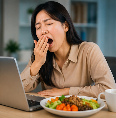 식사 후 식곤증으로 졸려하는 직장인의 모습