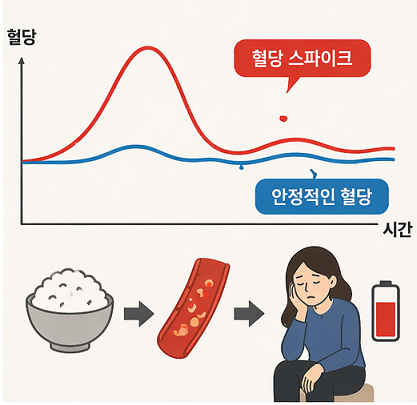 식후 혈당 급상승과 급하락을 나타낸 그래프