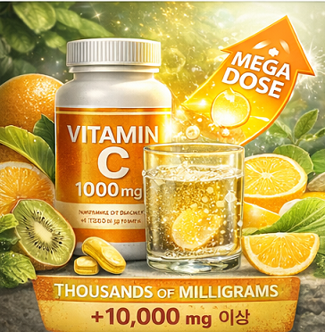 오렌지와 비타민C 영양제가 함께 놓인 면역력 강화 이미지