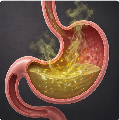 위산 역류로 인해 입냄새가 올라오는 구조를 표현한 이미지