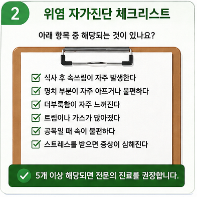 위염 자가진단 체크리스트 증상 확인 방법 정리 이미지