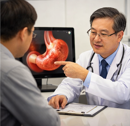 위장 질환 상담을 진행하는 의사와 환자