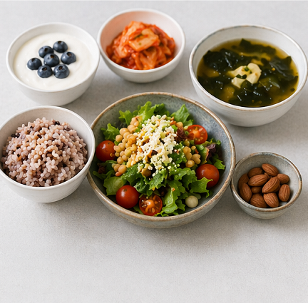 장에 좋은 채소와 단백질 중심 건강 식단