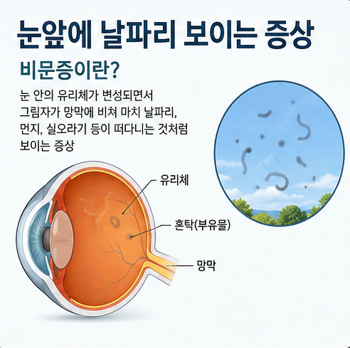 비문증 원인과 눈앞에 날파리 보이는 증상을 설명하는 안구 구조