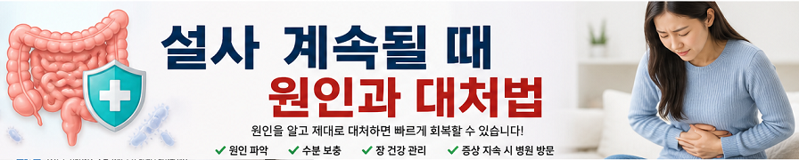 설사 계속될 때 원인과 대처법 장 건강 관리 수분 보충 생활습관 설명