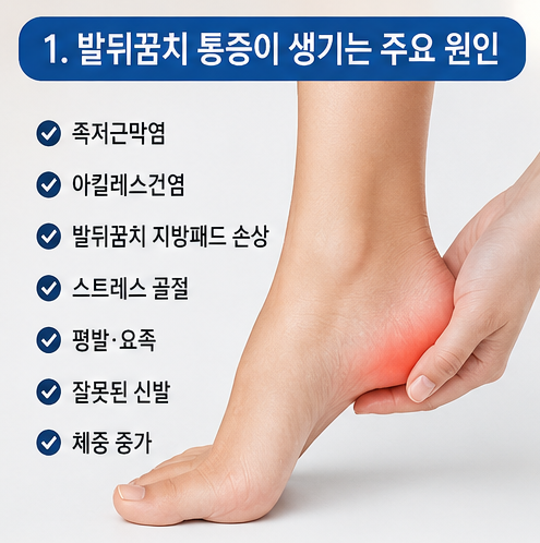 발뒤꿈치 통증의 주요 원인과 위험 요인을 설명