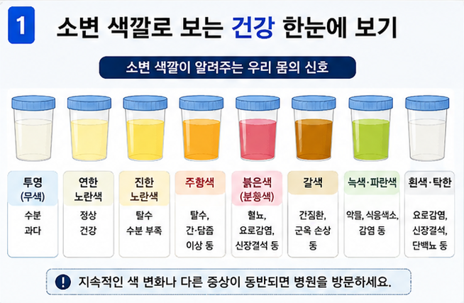소변 색깔로 보는 건강 한눈에 보기