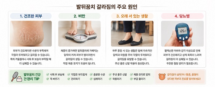 발뒤꿈치 갈라짐의 주요 원인