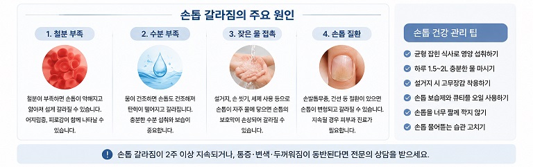 손톱 갈라짐의 주요 원인